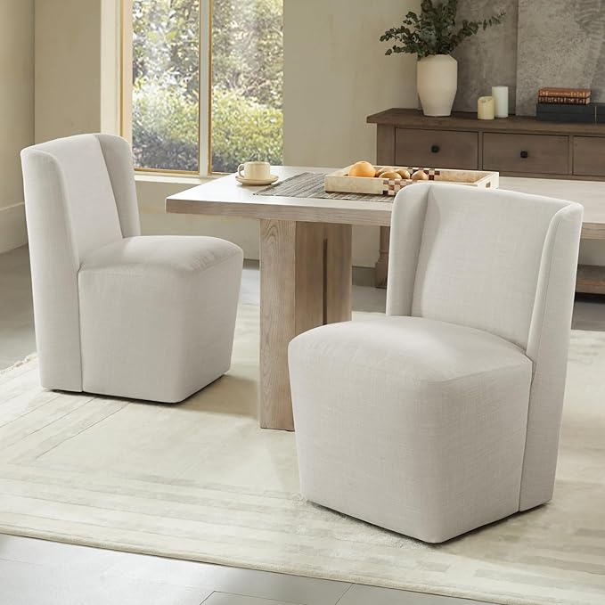 Dining Chairs with Casters No Assembly Upholstered Wingback Single Sofa Armless - Image 7
