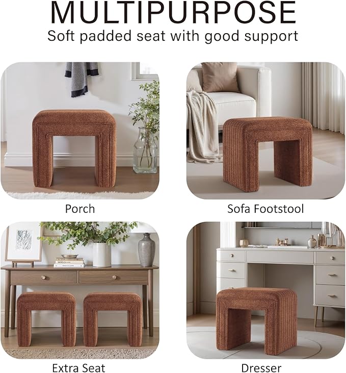 Get Set Style Vanity Stool Chair, Modern Wool Ottoman Foot Stool - Image 7