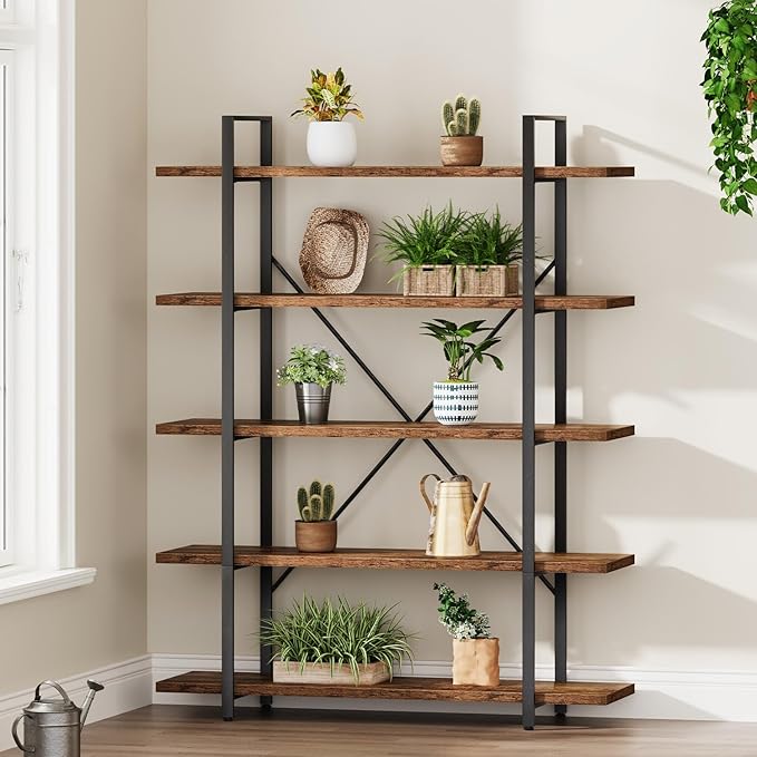 HSH Rustic Bookcases and Book Shelves 5 Shelf, Metal Wood 5 Tier Bookshelf and - Image 8