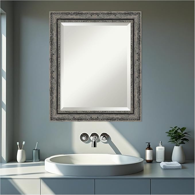 Amanti Art Bathroom Mirror for Over Sink, 25x21 Filigree Matte Black Rectangle - Image 6
