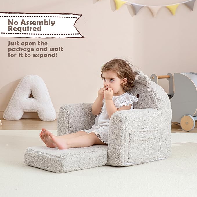 Toddler Chair, Sherpa Bear Kids Chair, Toddler Couch Fold Out, Children Reading - Image 5