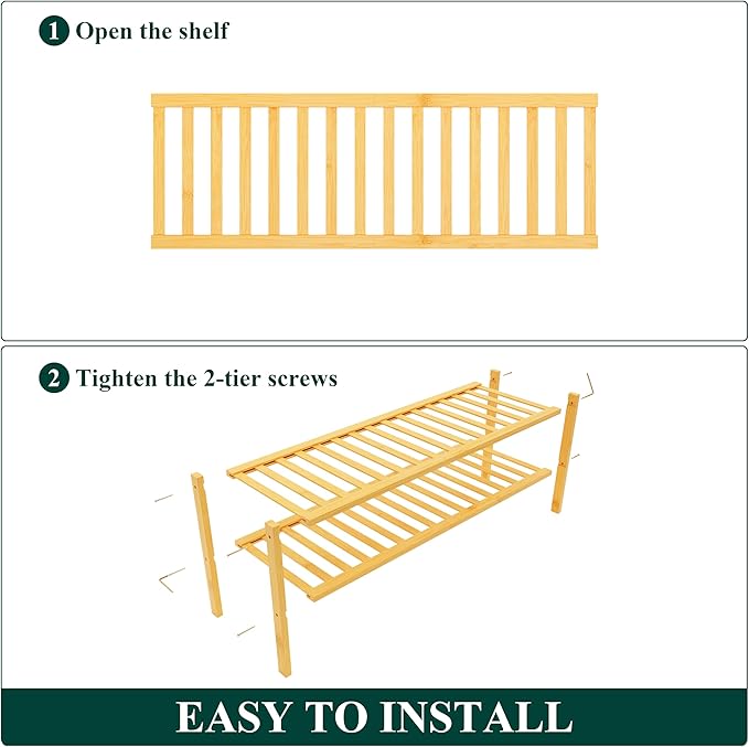 Smiry Shoe Rack, 2 Tier Long Bamboo Shoe Organizer, Stackable Free Standing - Image 6
