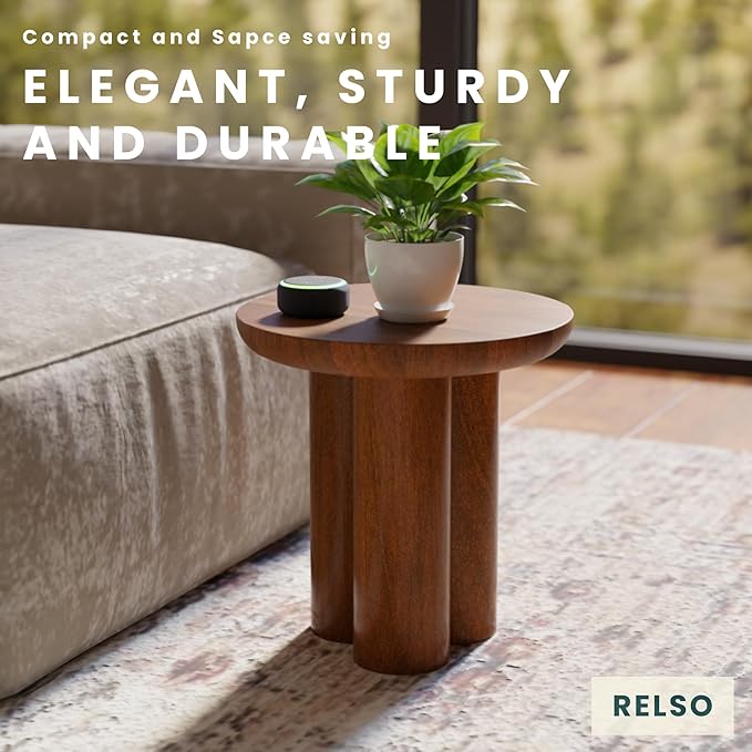 Relso Gaia Round End Table for Living Room and Farmhouse | Solid Mango Wood for - Image 5