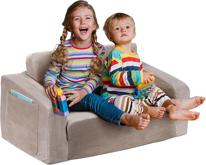 Kids Couch, Extra Wide 2-in-1 Toddler Sofa Convertible Fold Out to Lounger Bed by Deppon