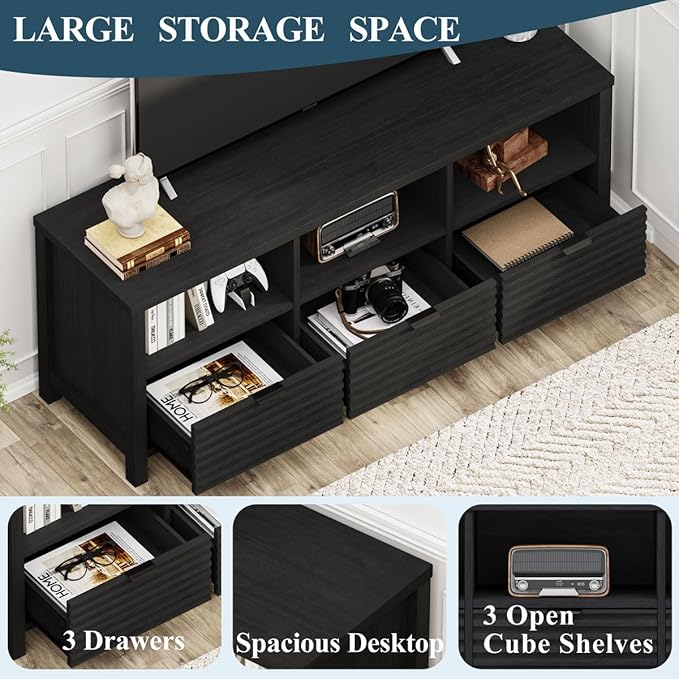 BON AUGURE Black TV Stand, Modern Entertainment Center - Image 5