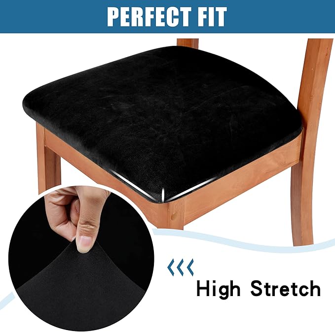 Smiry Velvet Seat Covers for Dining Room Chair Set of 2, Stretch Fit Removable - Image 4