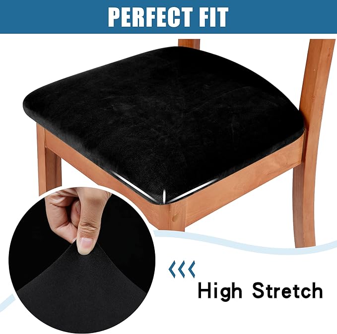 Smiry Velvet Seat Covers for Dining Room Chair Set of 6, Stretch Fit Removable - Image 4