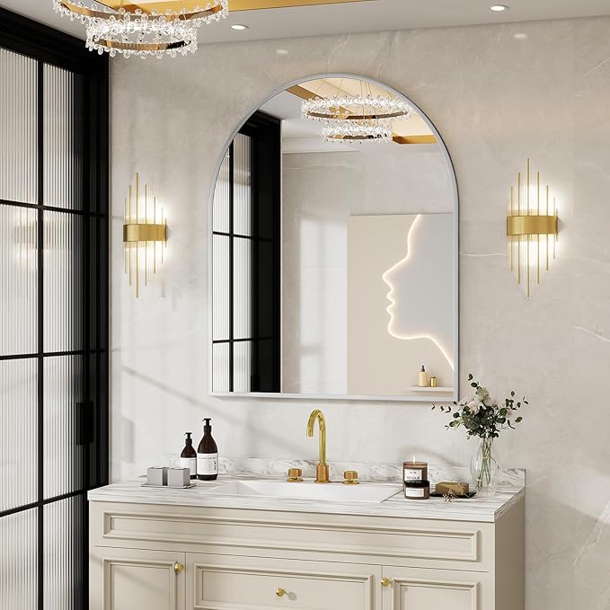 BEAUTYPEAK 32"x42" Arch Bathroom Mirror, Wall Mounted Vanity Metal Frame Mirror - Image 7