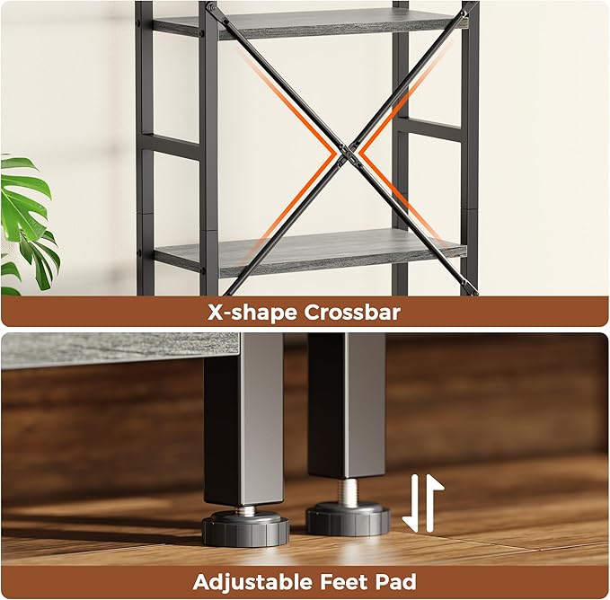 SUPERJARE Triple 5 Tier Bookshelf, Bookcase - Image 8