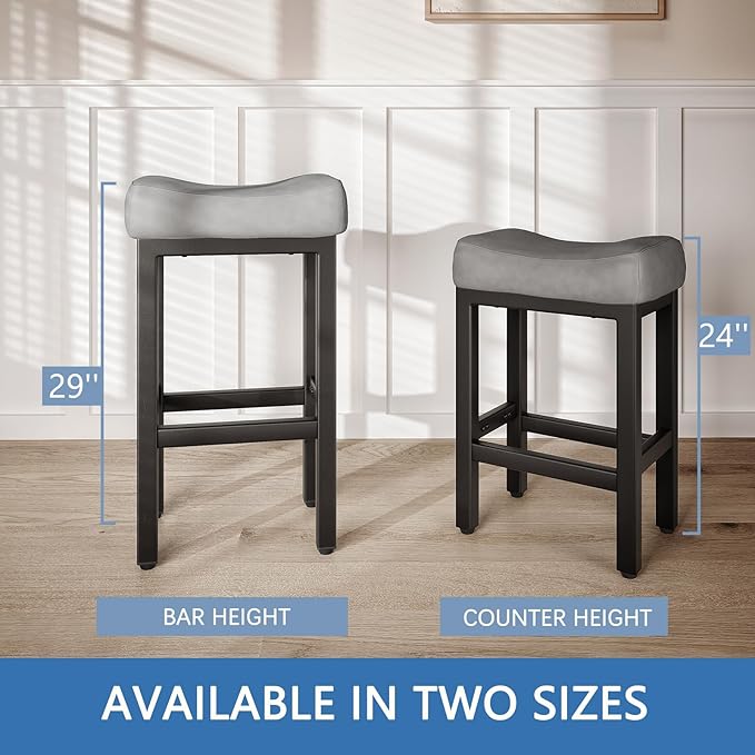29 Inch Bar Height Bar Stools Set of 2, Backless Bonded Leather Bar Height - Image 6