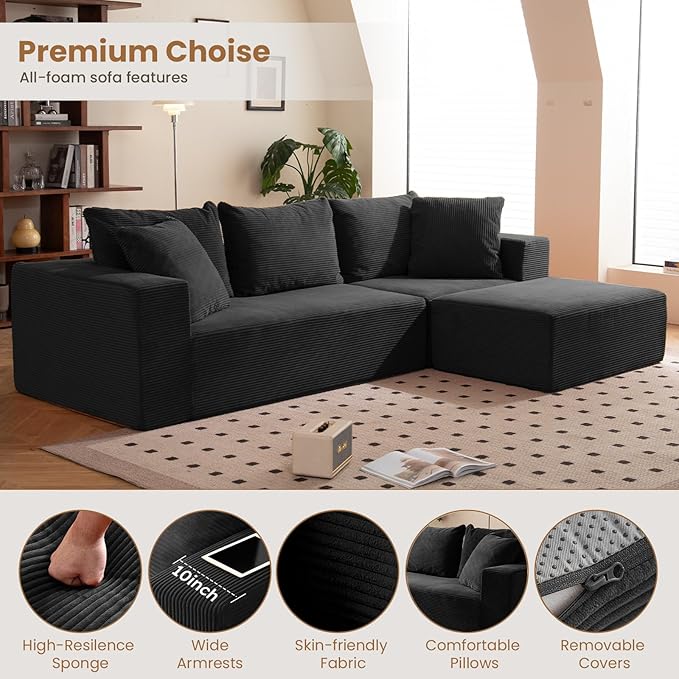 Modular Sectional Sofa, Corduroy Cloud Couch - Image 4