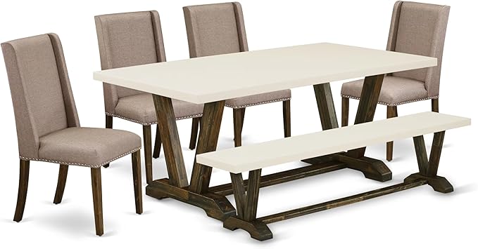 East West Furniture V727FL716-6 6 Piece Dining Table Set Contains a Rectangle by EastWestFurniture