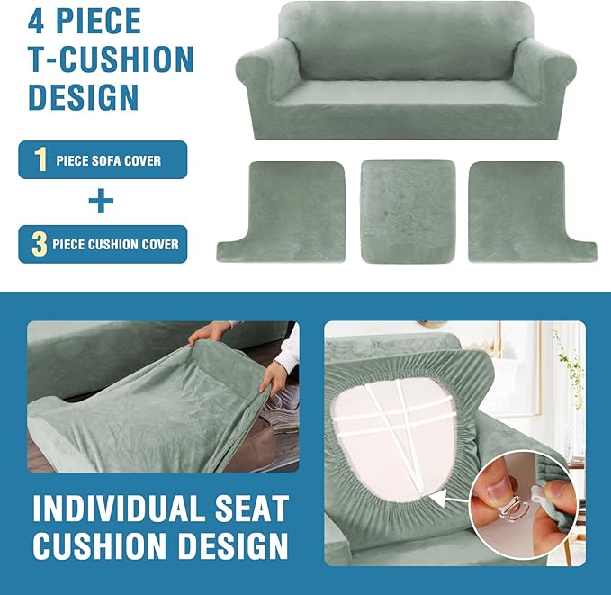 H.VERSAILTEX Sofa Cover 4 Piece T Cushion Sofa Slipcovers Thick Velvet Couch - Image 4