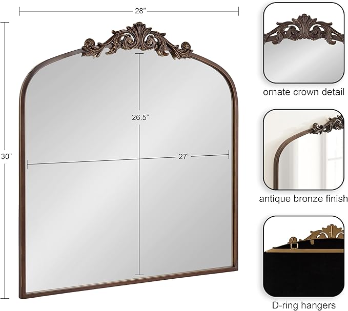 Kate and Laurel Arendahl Ornate Traditional Square Arched Mirror; 28 x 30; - Image 2