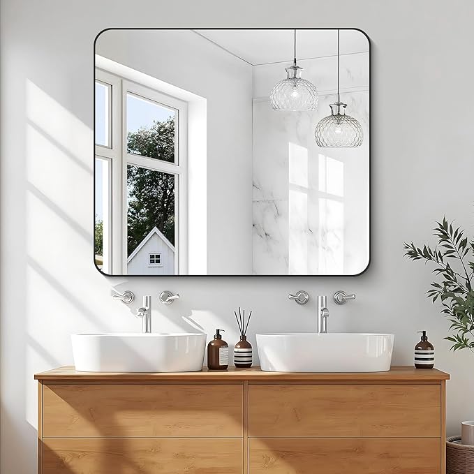 KOCUUY Black Rectangle Mirror, Large Metal Framed Mirror - Image 2