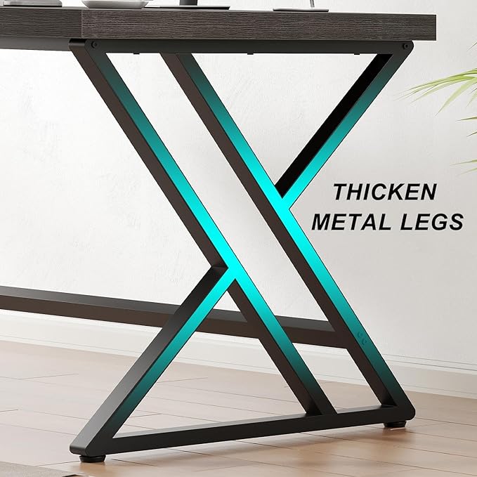 LVB Modern Computer Desk, Industrial Home Office Desk, Metal Wood Writing Study - Image 6