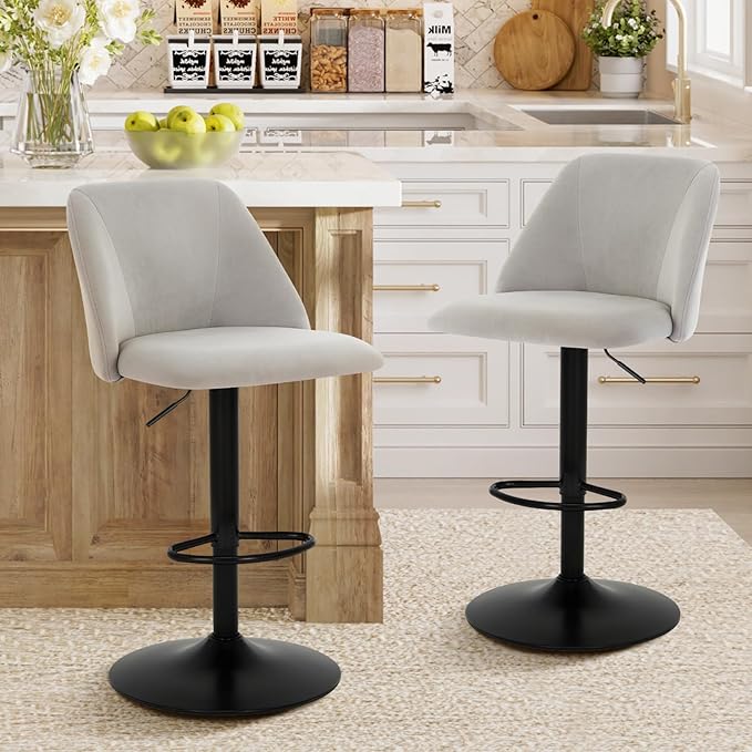 COLAMY Bar Stools Set of 4, Modern Swivel Bar Chairs, Adjustable Upholstered - Image 8