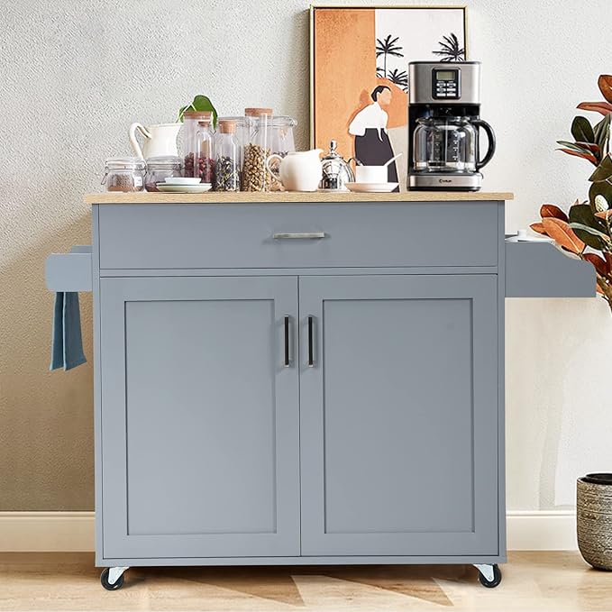 COSTWAY Kitchen Island On Wheels, Rolling Storage Trolley Cart - Image 9