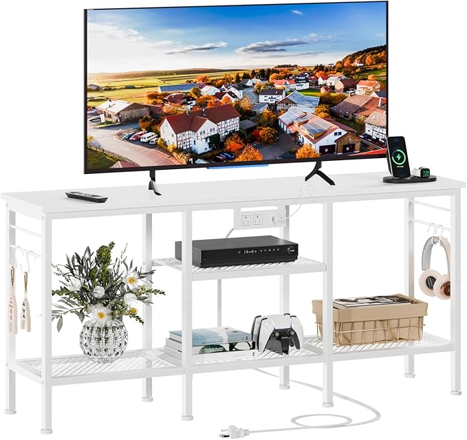 Furologee TV Stand with Power Outlets, Entertainment Center with Open Storage by Furologee