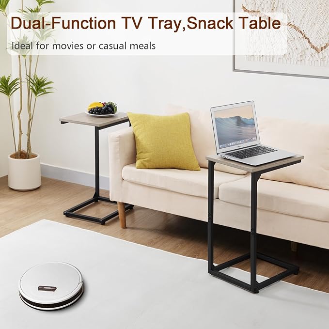 AMHANCIBLE C Shaped End Table Set of 2, Couch Tables That Slide Under, TV Tray - Image 9