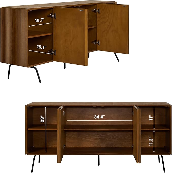 NTC Veil Modern Sideboard with 4 Doors, Buffet Cabinet with Vertical Groove - Image 3