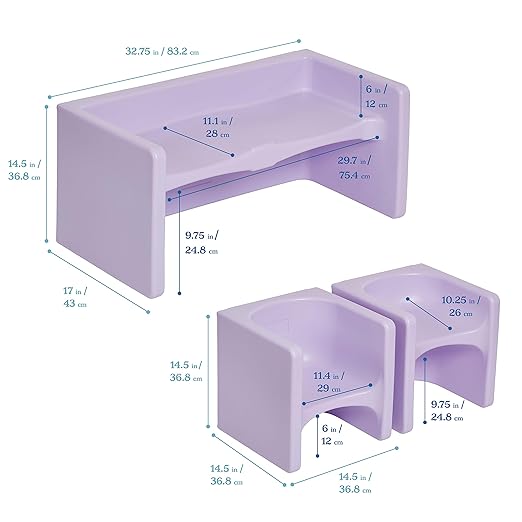 ECR4Kids Tri-Me Table and Cube Chair Set, Light Purple - Image 2