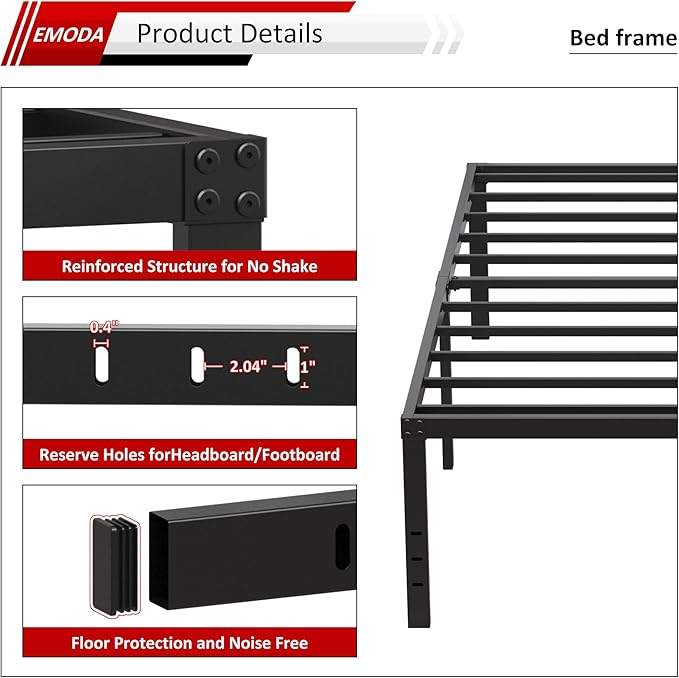 EMODA 20 Inch Twin Bed Frame No Box Spring Needed, Heavy Duty Tall Metal Twin - Image 4