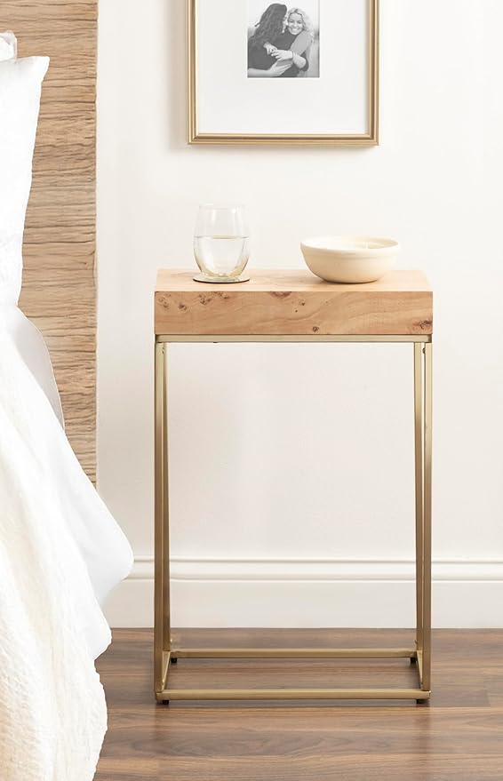 Kate and Laurel Karlsen Modern Wood and Metal Burlwood Narrow Side Table; 16 x - Image 4