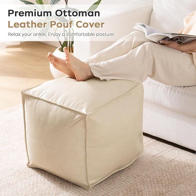 17.7" Square Unstuffed Pouf Ottoman Cover, Pu Leather Poufs Cube Foot Stool - Image 5