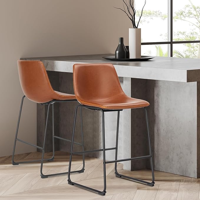 DUMOS 26 Inch Counter Height Bar Stools Set of 2, Modern Faux Leather High - Image 6