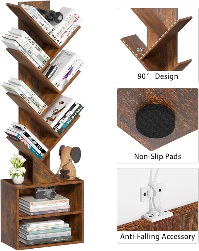 10 Tier Tree Bookshelf, Floor Standing Wood Tall Bookcase - Image 7