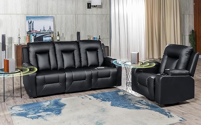 COMHOMA Living Room Furniture Set, Bonded Leather Sofa by ComHoma