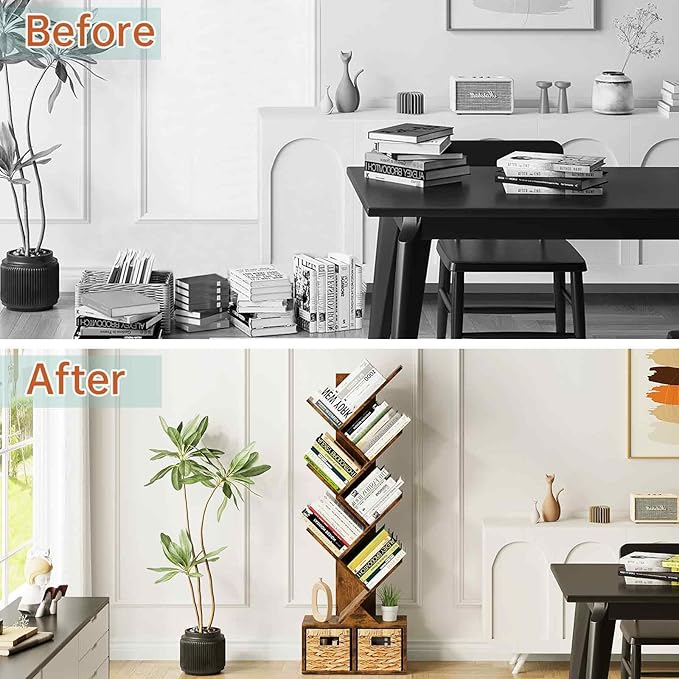 Vagusicc 6 Tier Tree Bookshelf, Small Bookcase - Image 8