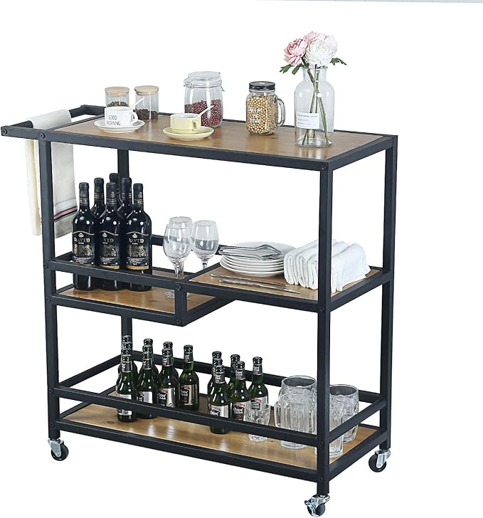 Bar and Serving Cart Industrial & Modern Rustic Rolling Bar and Serving Cart - Image 4