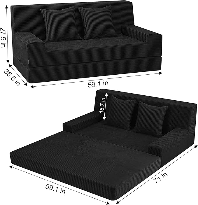 MeMoreCool Boneless Folding Sofa Bed Queen, Corduroy Convertible Sleeper Chair - Image 2