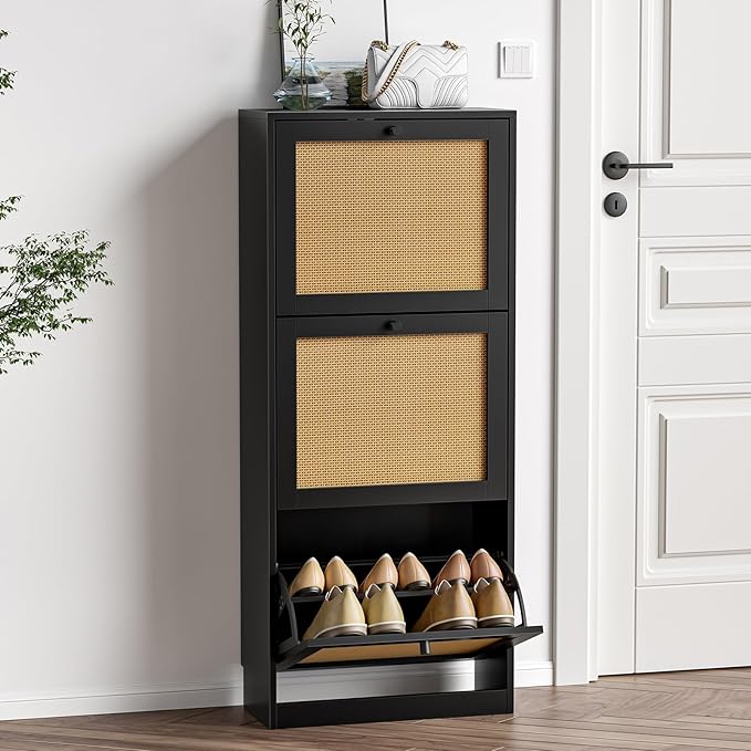Rattan Shoe Cabinet 3-Tier, Narrow Shoe Cabinet by Unknown