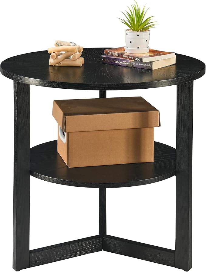 Large Round End Table with Storage Shelf, Rustic Beside Tables with Umbrella Top - Image 6