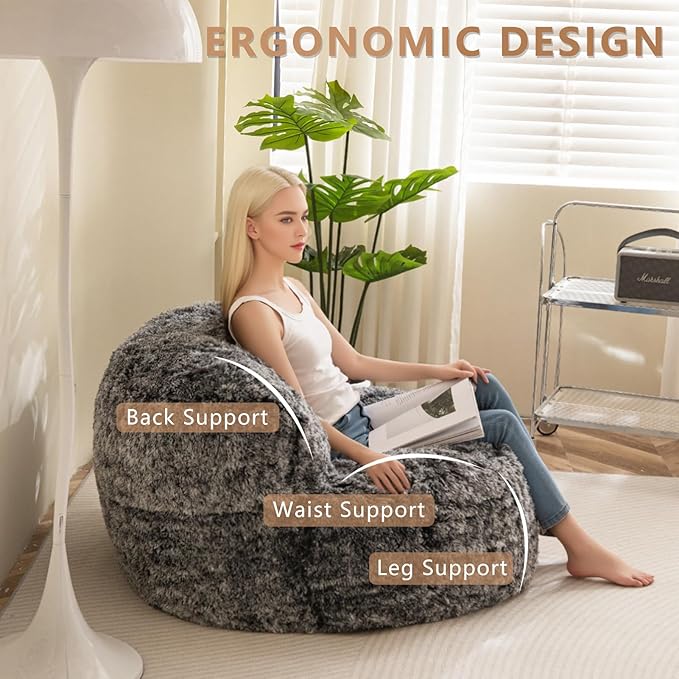 BYBYME Giant Bean Bag Chair, Faux Fur Bean Bag Couch - Image 3