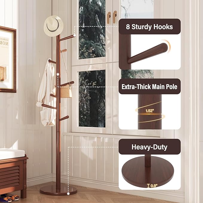 CozyDH Coat Rack Freestanding Solid Wood Coat Rack Stand, Coat Tree Freestanding - Image 9