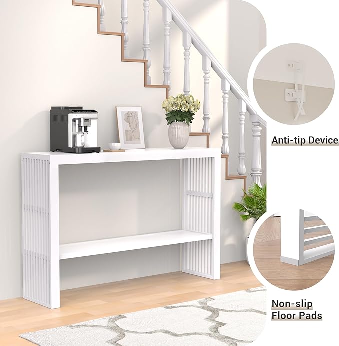 Bamboo Wood Console Table 47.2" Entryway Table, 2-Tier Farmhouse Narrow Sofa - Image 6