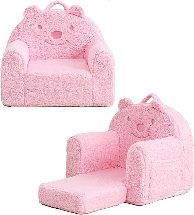 Toddler Chair, Sherpa Bear Kids Chair, Toddler Couch Fold Out, Children Reading by Kisdsa