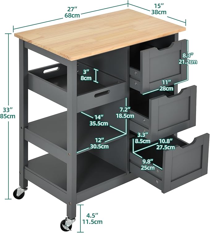 YITAHOME Small Solid Wood Top Kitchen Island Cart on Wheels - Image 4