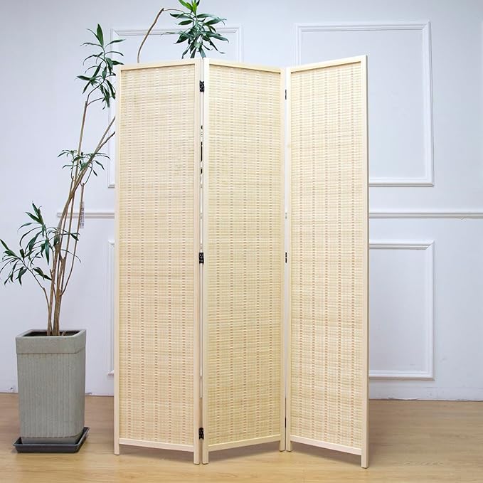 3 Panel Room Divider and Folding Panel Screen, Bamboo Panel Divider Screen - Image 2