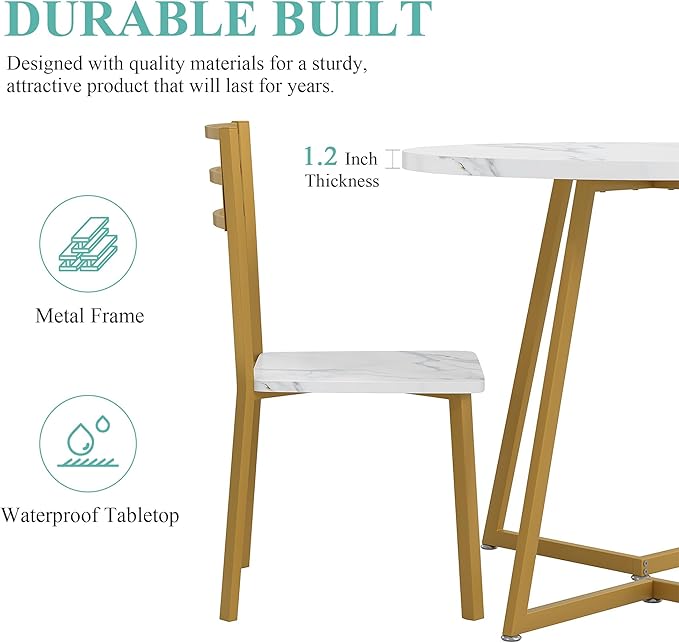VECELO Small Round Dining Table Set - Image 4