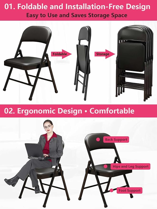 Black Padded Folding Chairs - Image 3