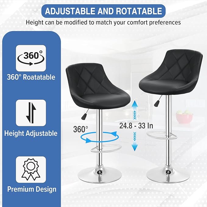 FDW Bar Stools Set of 2 Bar Stools Swivel Stool Height Adjustable Bar Chairs - Image 3