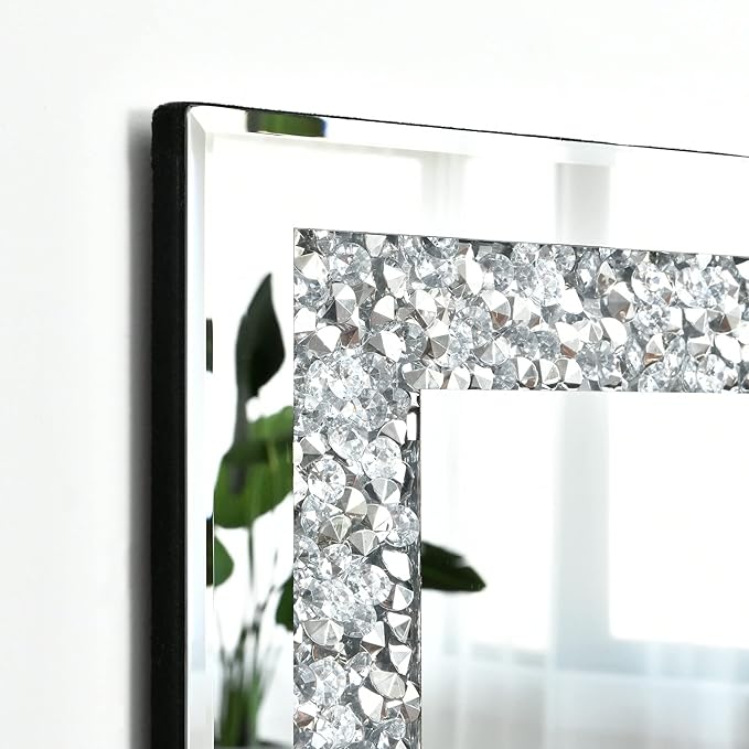 Crystal Decorative Mirror-24 x24 Rectangle Gorgeous Silver Mirror, Crush - Image 4