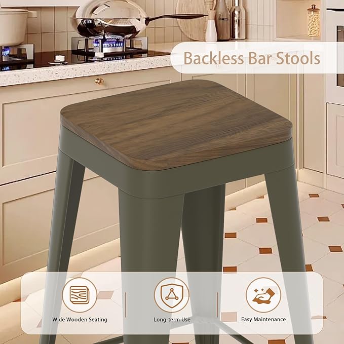 24 inch Backless Bar Stools Set of 4, Indoor Metal Bar Stools - Image 5