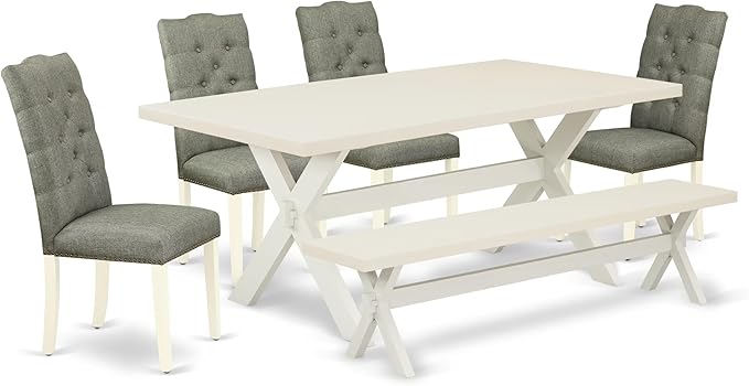 East West Furniture X027EL207-6 6 Piece Dining Set Contains a Rectangle Dining by EastWestFurniture