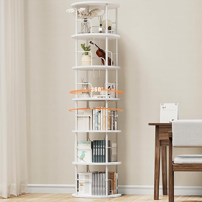 6 Tier Rotating Bookshelf, 360 ° Display Stackable Spinning Bookshelf Tower by ALLSTAND